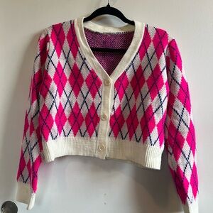 Bright Pink Cropped Argyle Women's Sweater